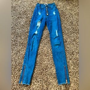 High waisted Blue wash ripped skinny jeans